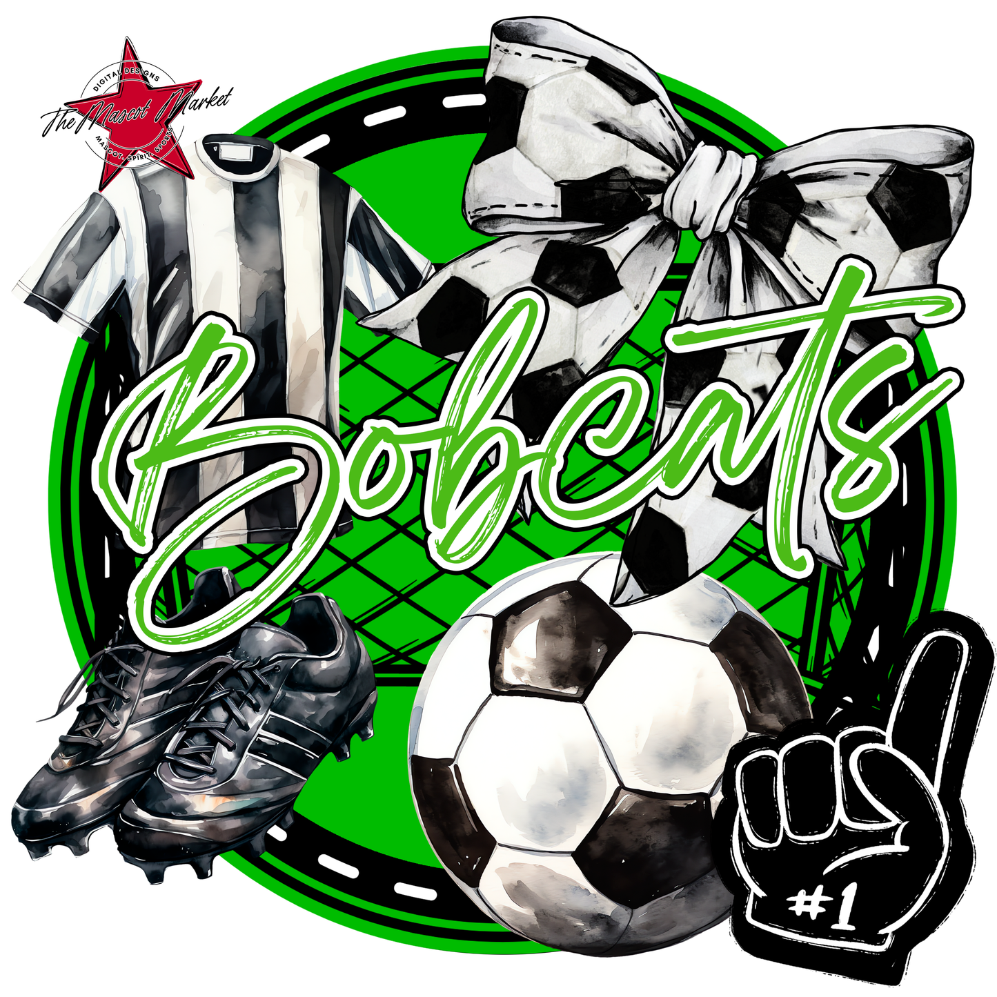 Bobcats Circle Soccer Design-Bright Green