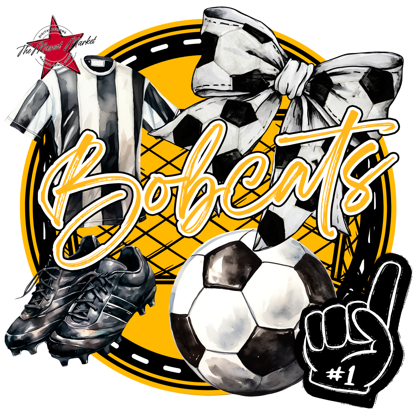Bobcats Circle Soccer Design-Yellow