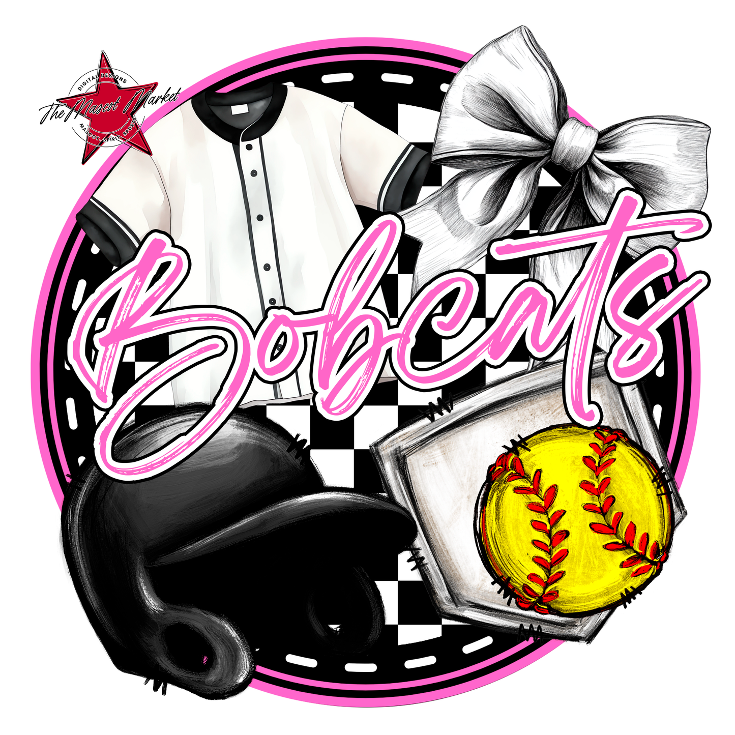 Bobcats Circle Softball Design-Baby Pink