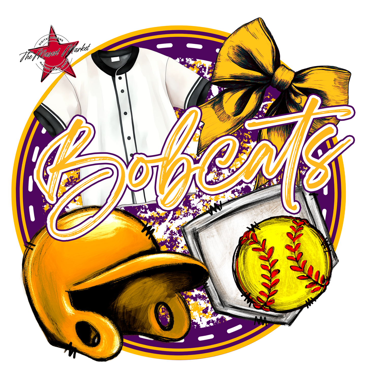 Bobcats Circle Softball Design-Purple-Yellow