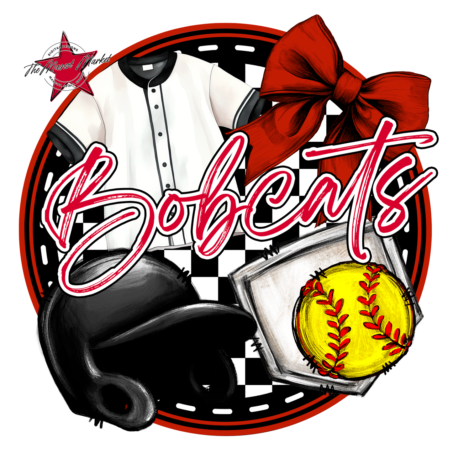 Bobcats Circle Softball Design-Red