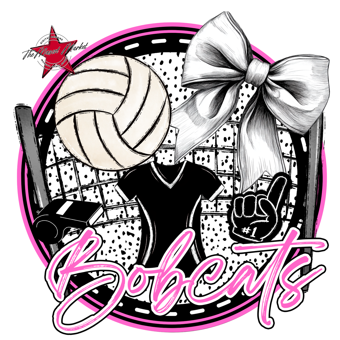 Bobcats Circle Volleyball Design-Baby Pink
