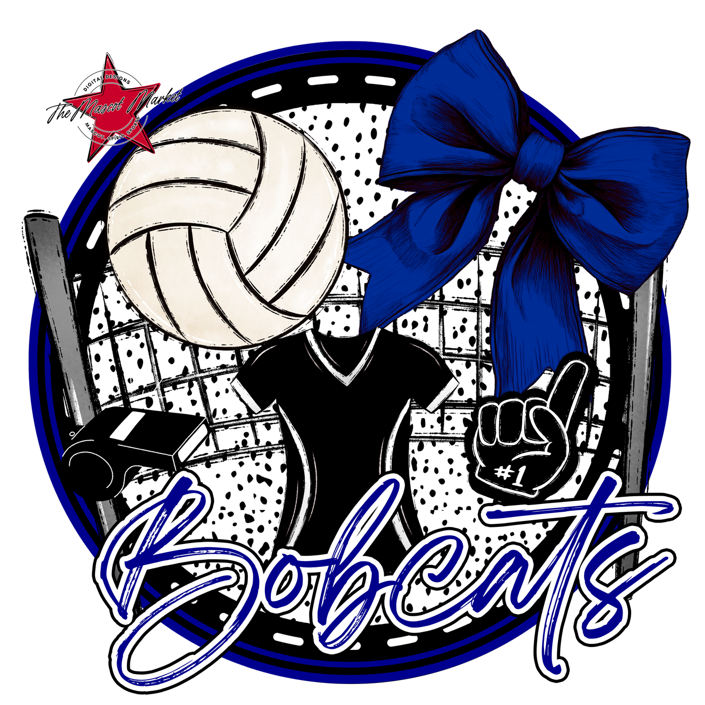 Bobcats Circle Volleyball Design-Blue