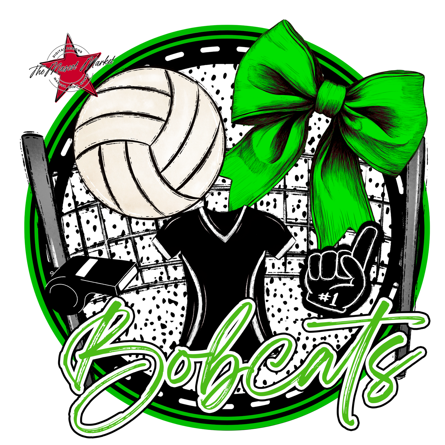 Bobcats Circle Volleyball Design-Bright Green