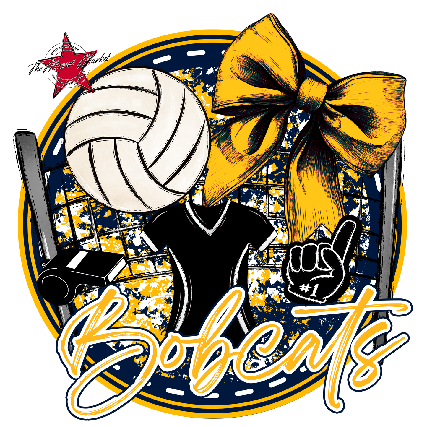 Bobcats Circle Volleyball Design-Navy-Yellow