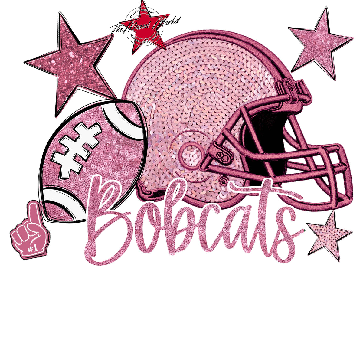 Bobcats Football Embroidered Sequins Design-Pink Out