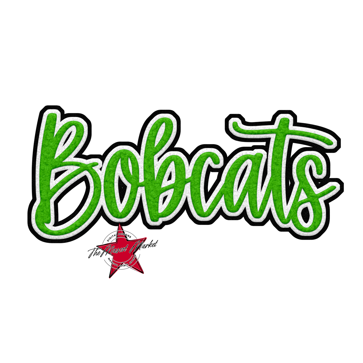 Bobcats Faux Chenille Patch-Bright Green