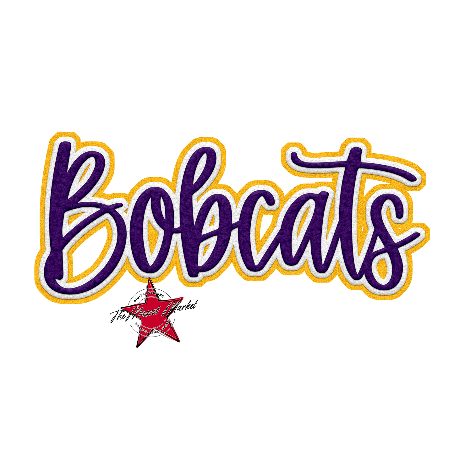 Bobcats Faux Chenille Patch-Purple-Yellow