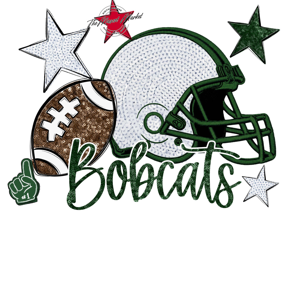 Bobcats Football Embroidered Sequins Design-Green