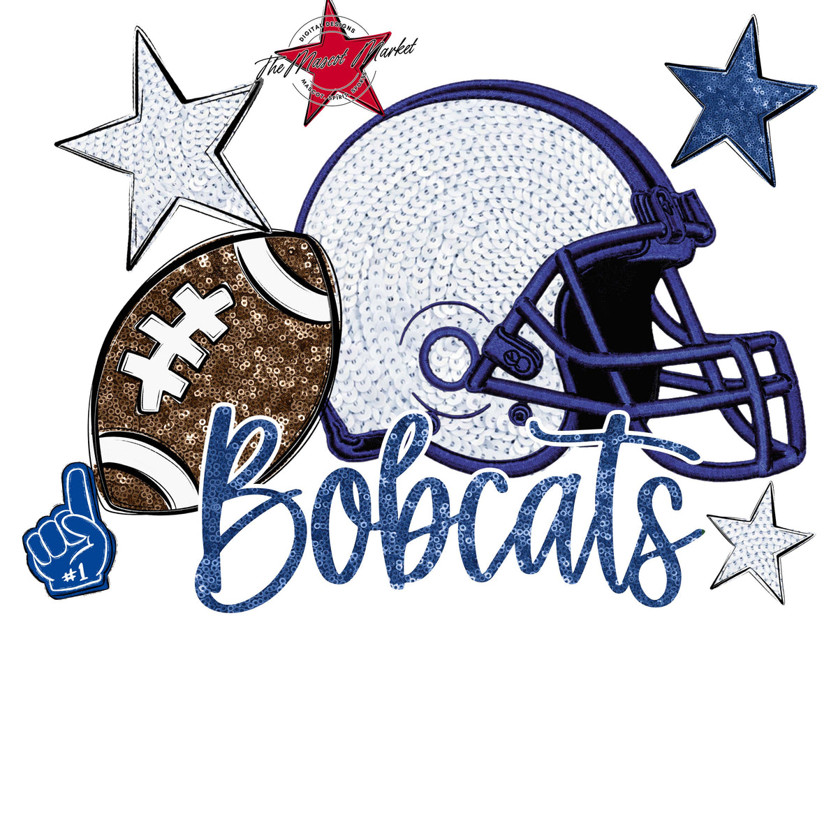 Bobcats Football Embroidered Sequins Design-Off Blue
