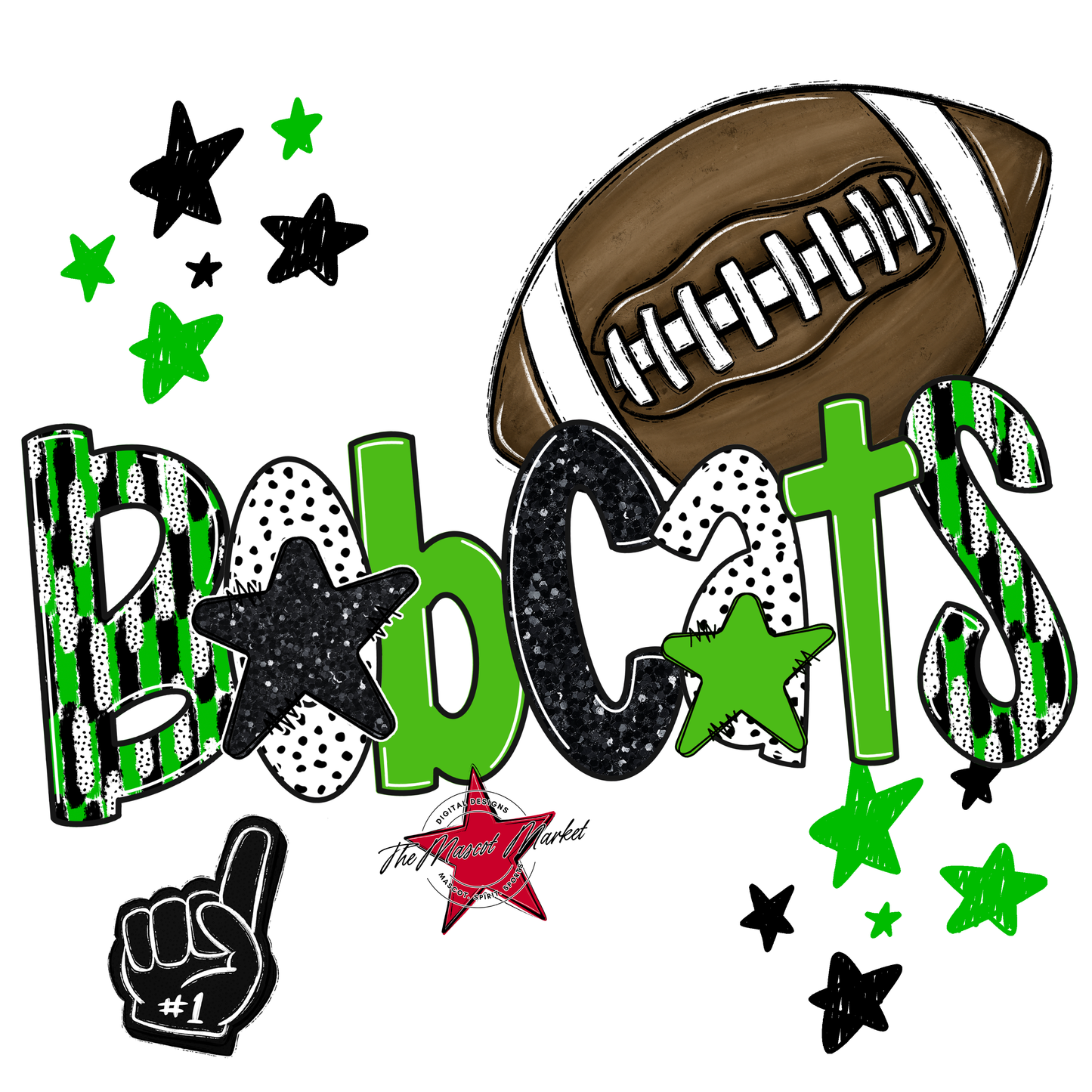 Bobcats Football Scrape-Bright Green
