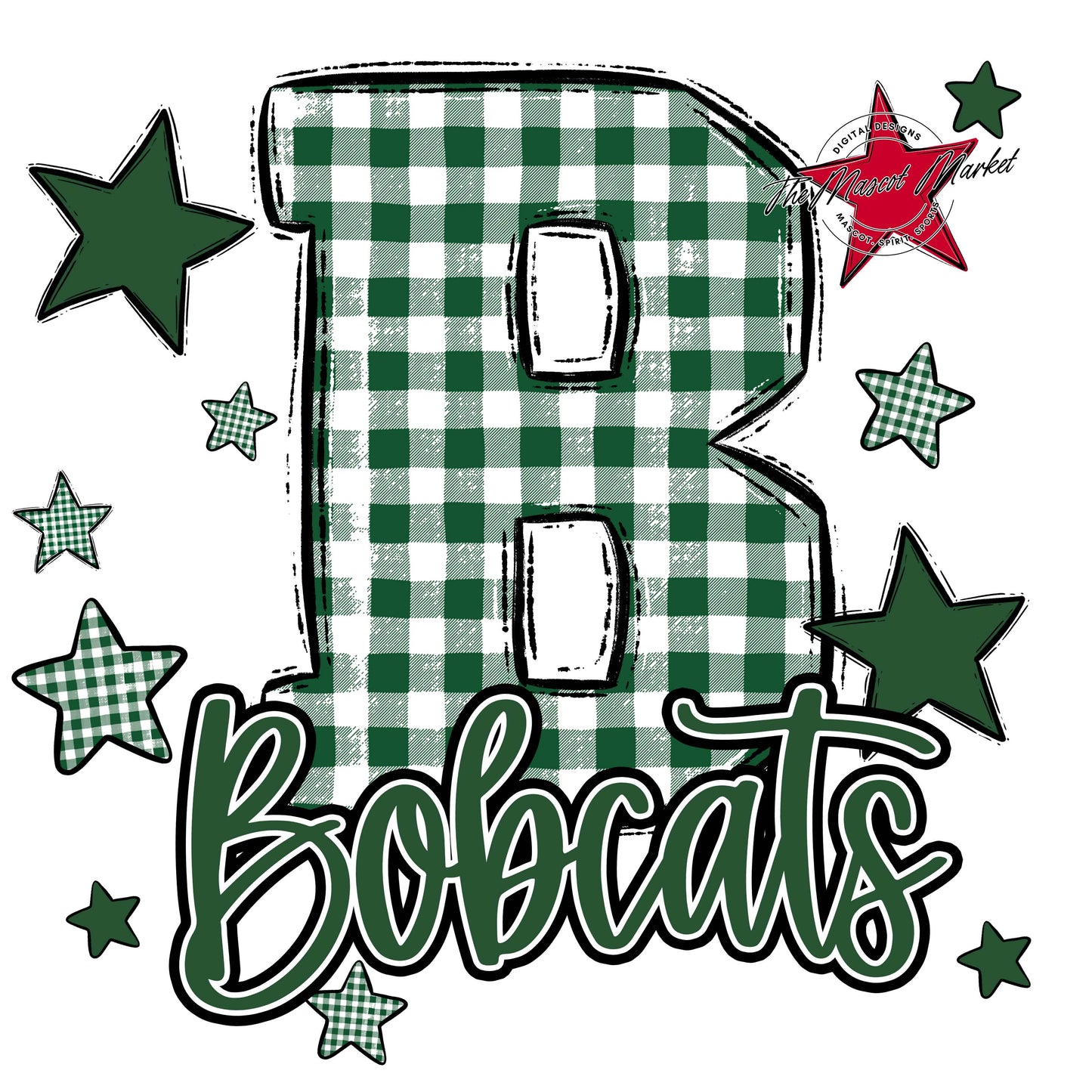 Bobcats Plaid Star Design-Green