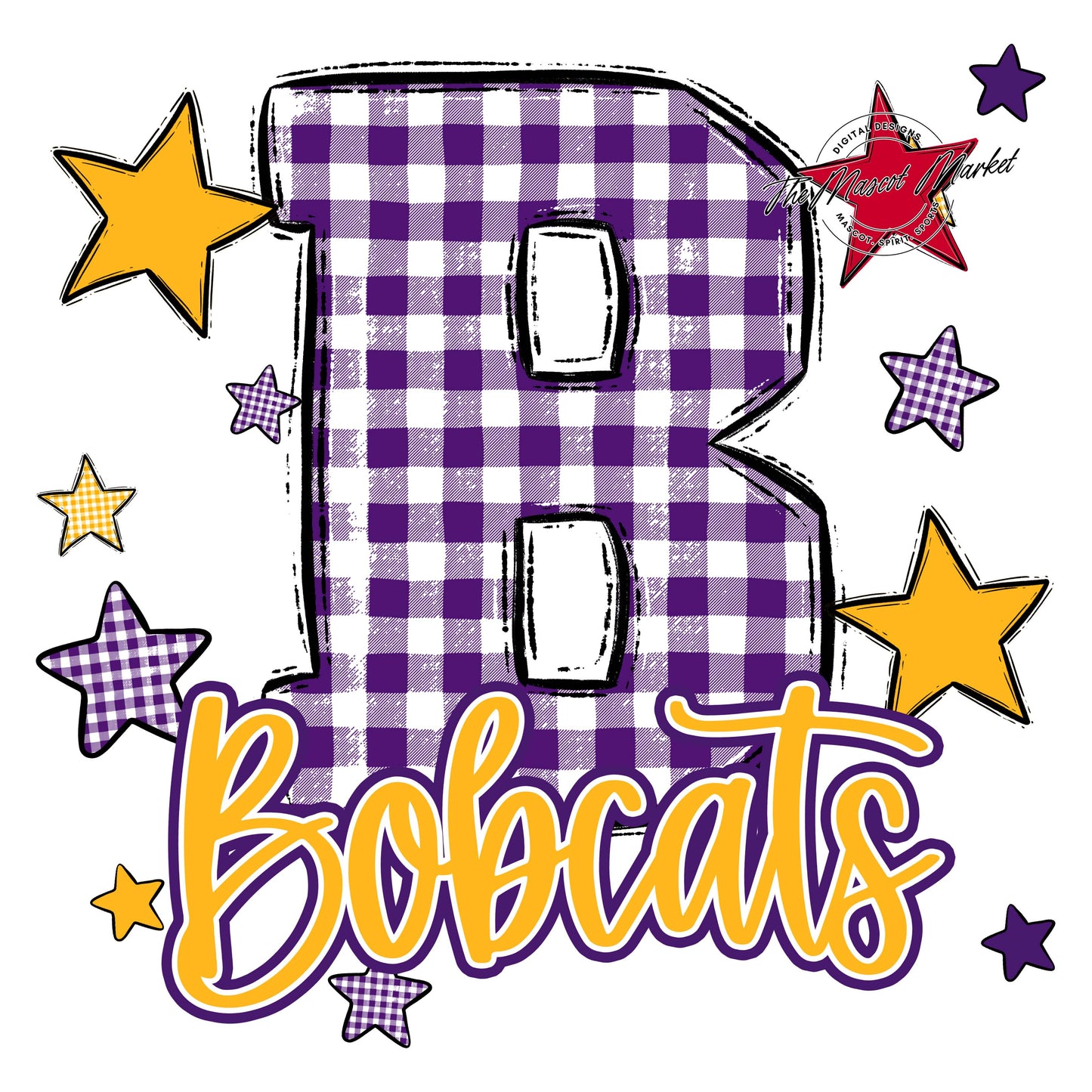 Bobcats Plaid Star Design-Purple & Yellow