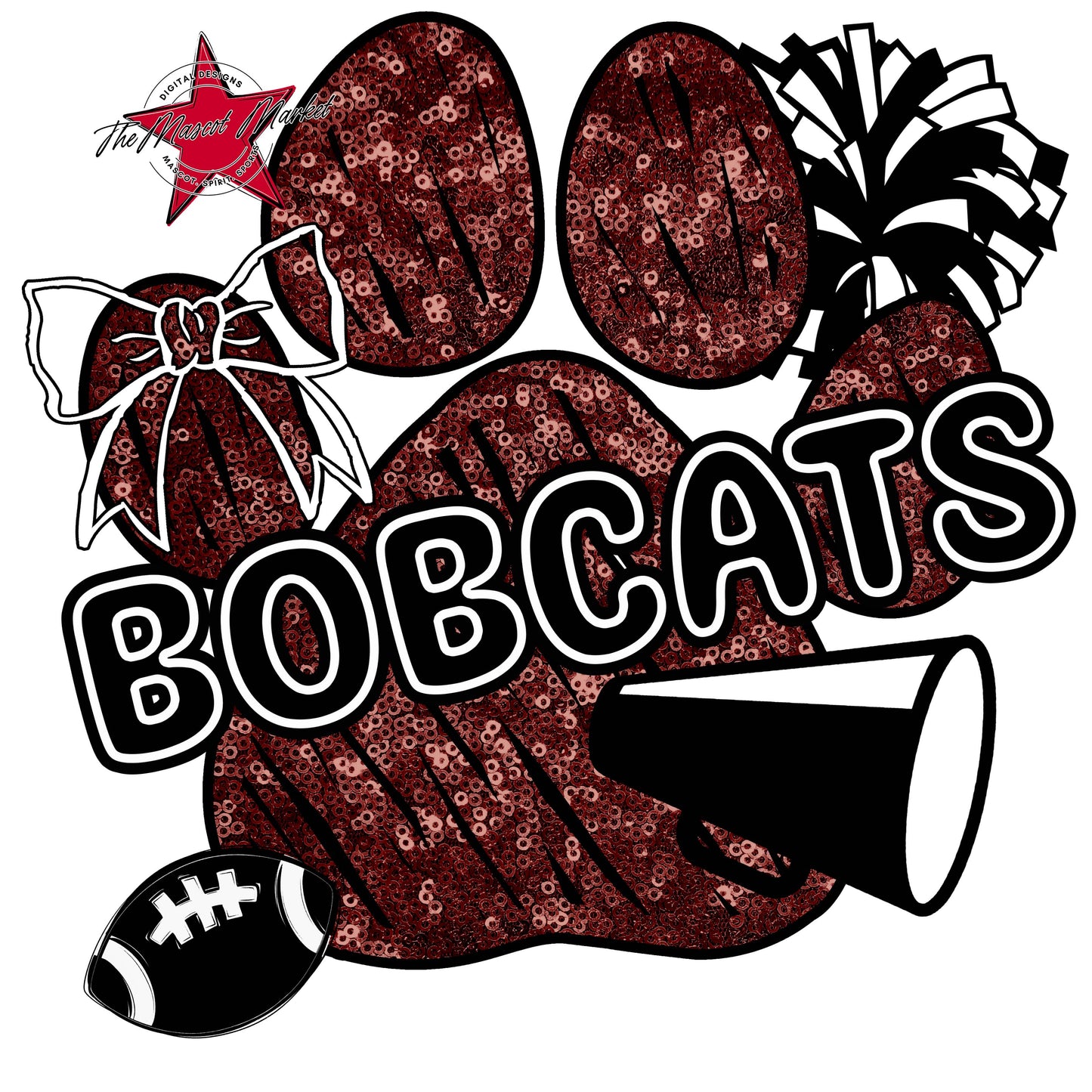 Bobcats Sequins Paw Print Design-Maroon