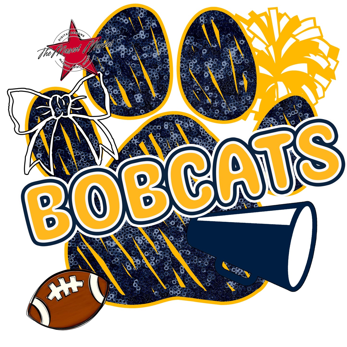Bobcats Sequins Paw Print Design-Navy & Yellow
