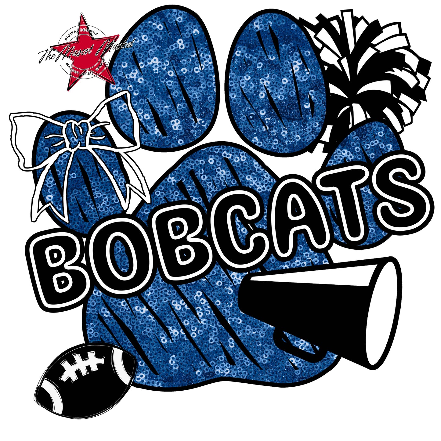 Bobcats Sequins Paw Print Design-Off Blue