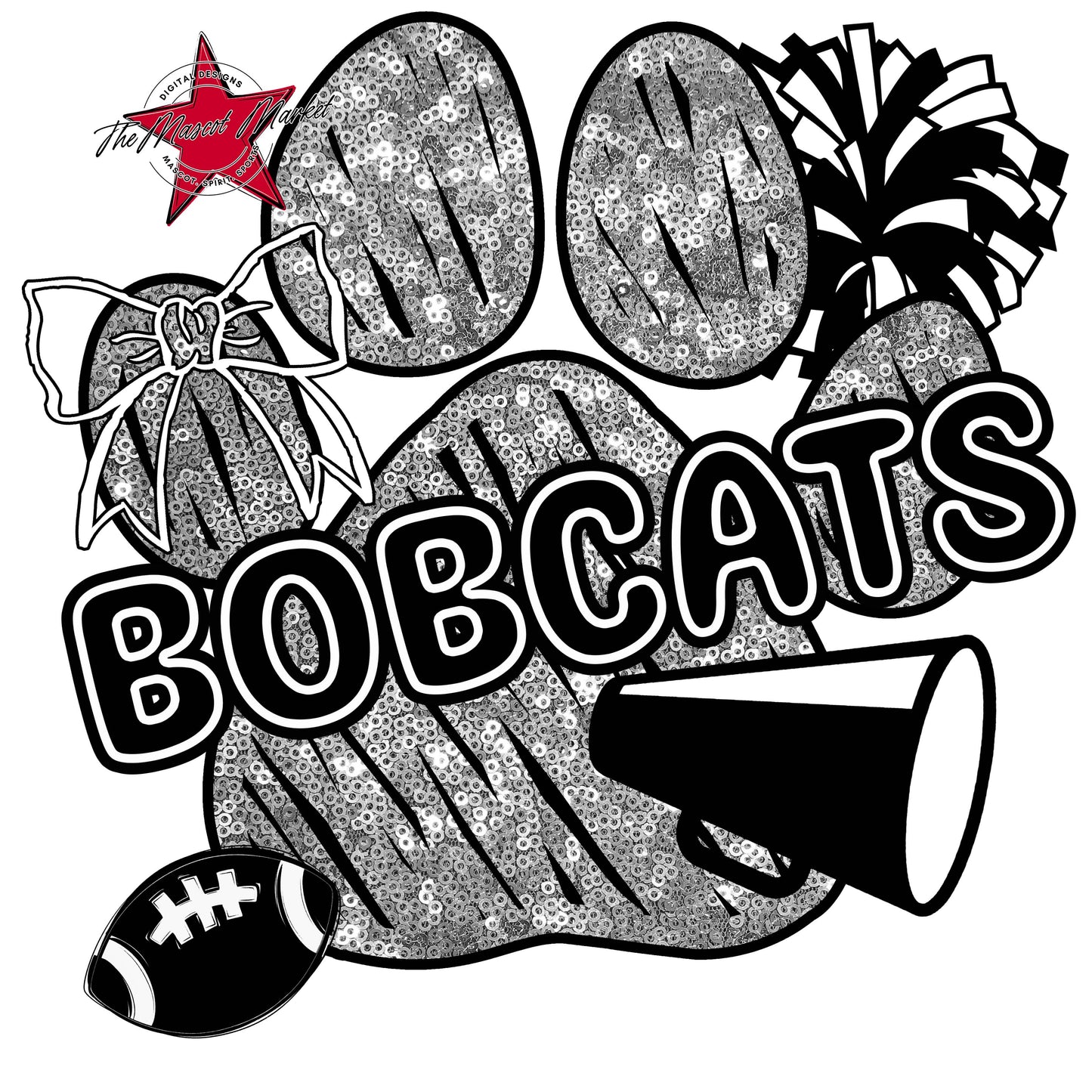 Bobcats Sequins Paw Print Design-Silver
