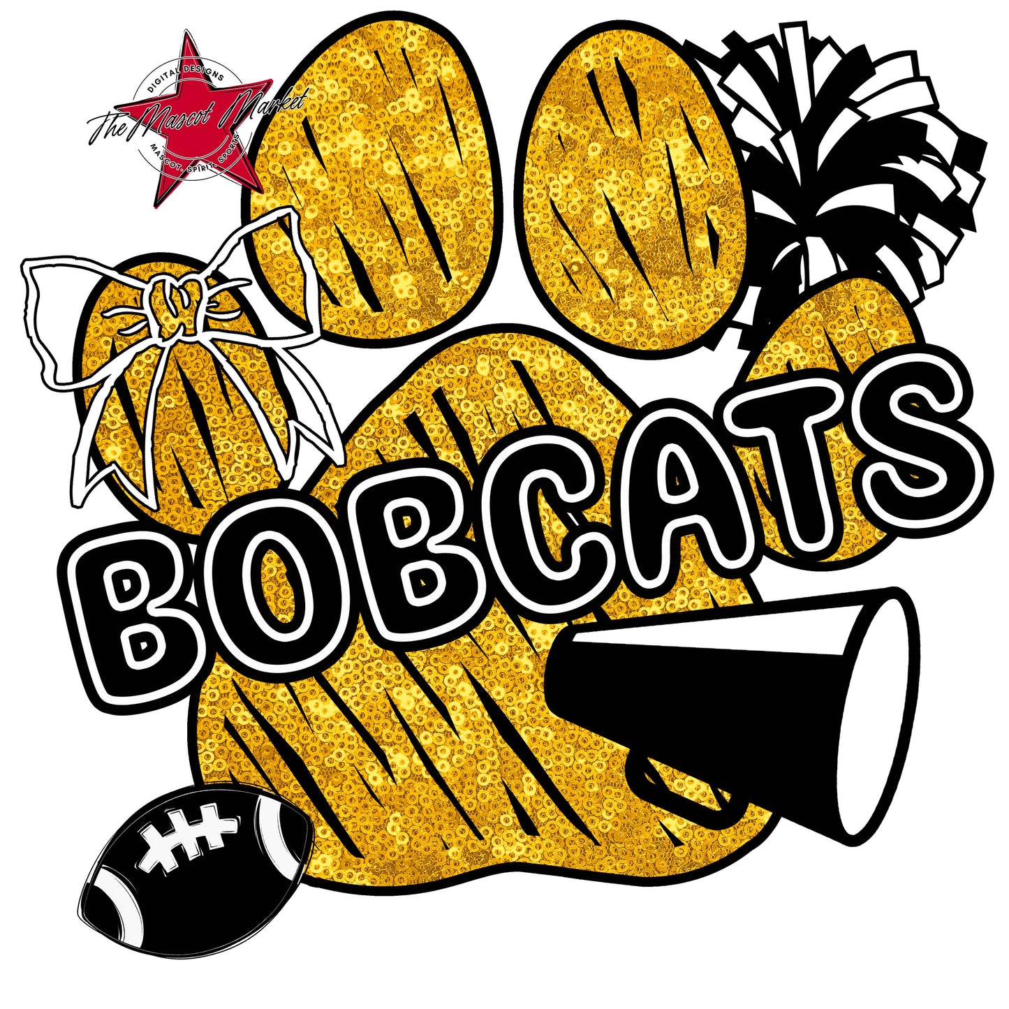 Bobcats Sequins Paw Print Design-Yellow