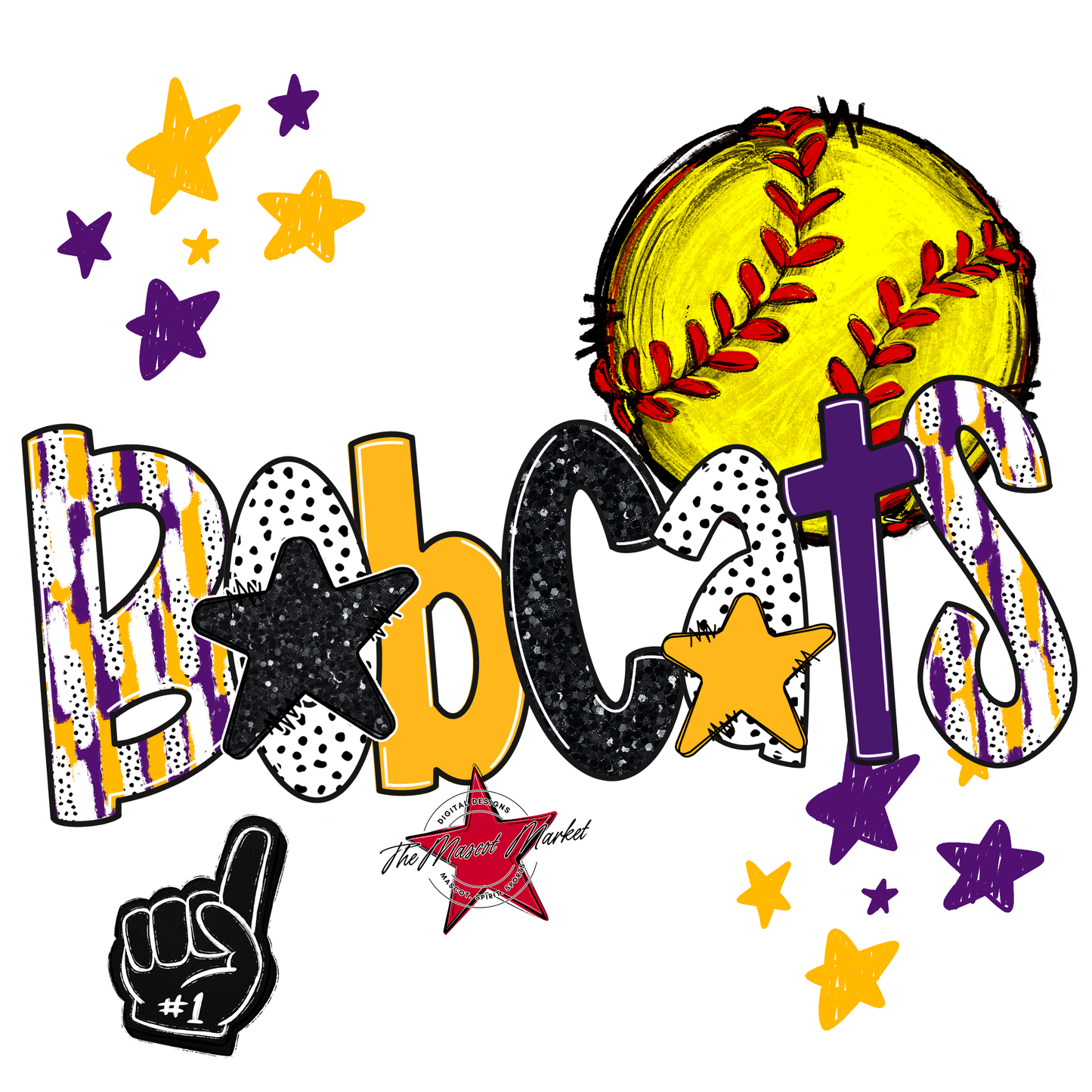 Bobcats Softball Scrape-Purple-Yellow