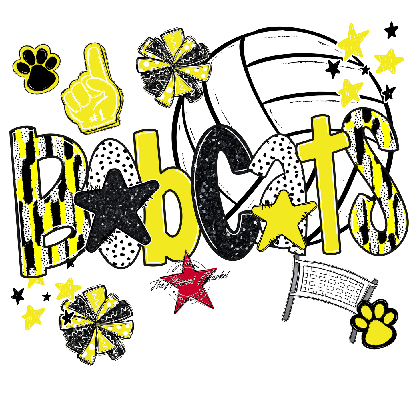 Bobcats Volleyball Scrape-Bright Yellow