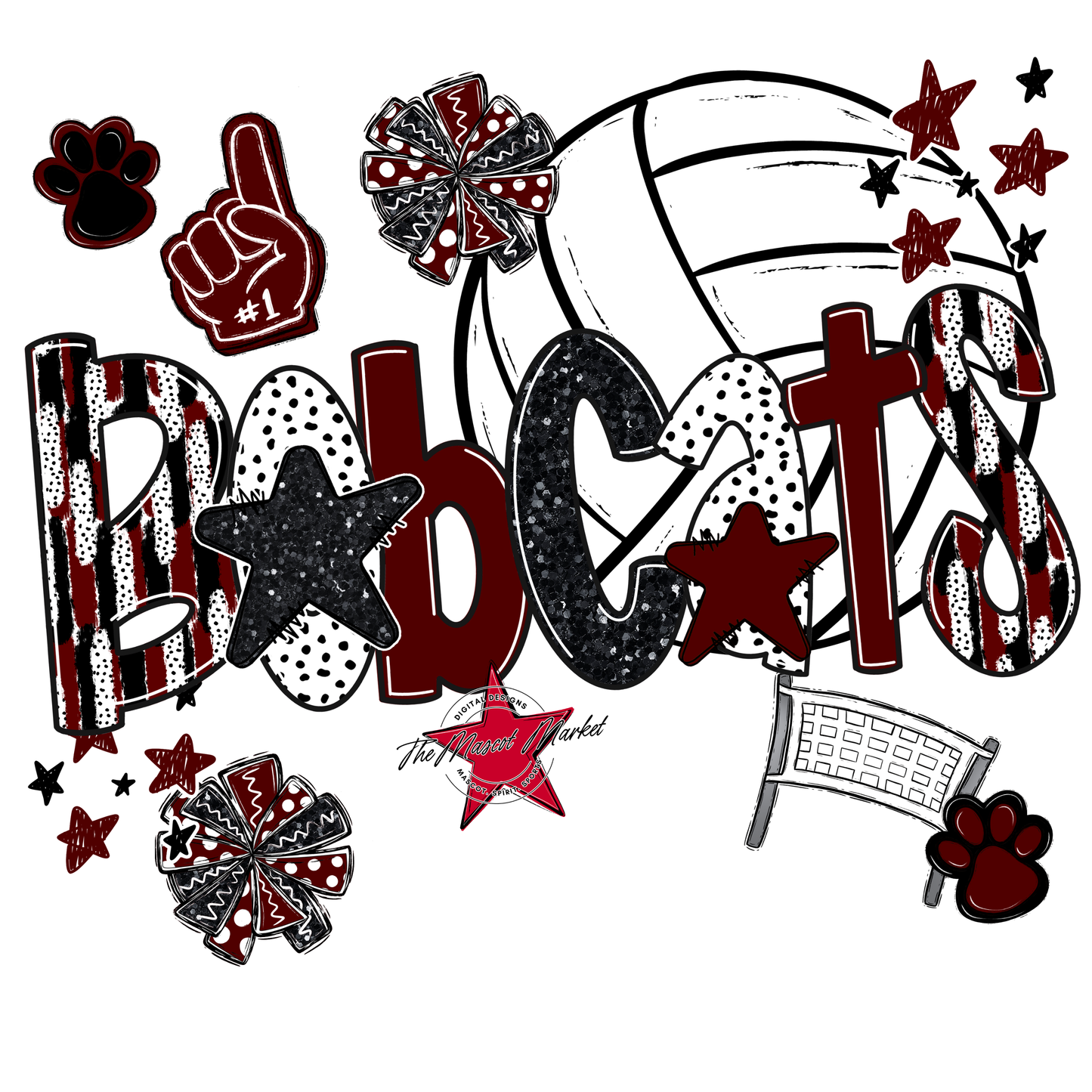 Bobcats Volleyball Scrape-Maroon