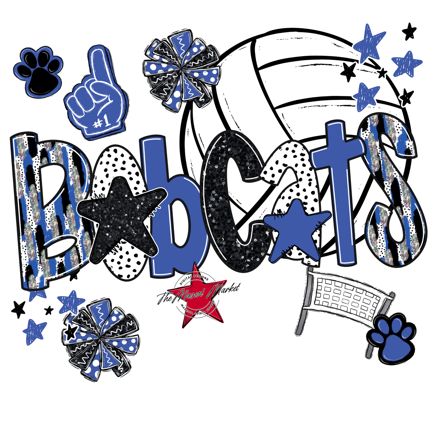 Bobcats Volleyball Scrape-Off Blue