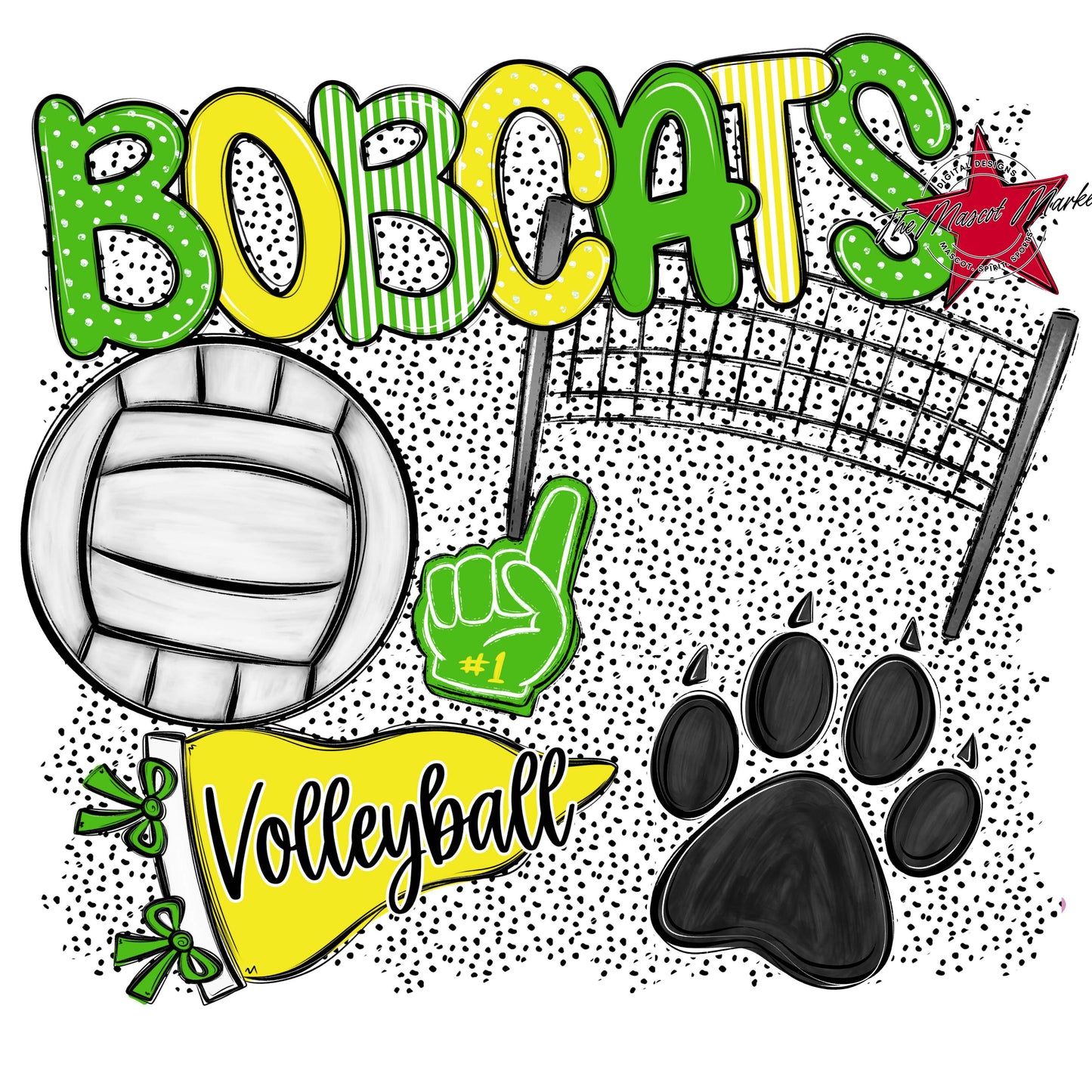 Bobcats Volleyball Spirit-Bright Green & Bright Yellow