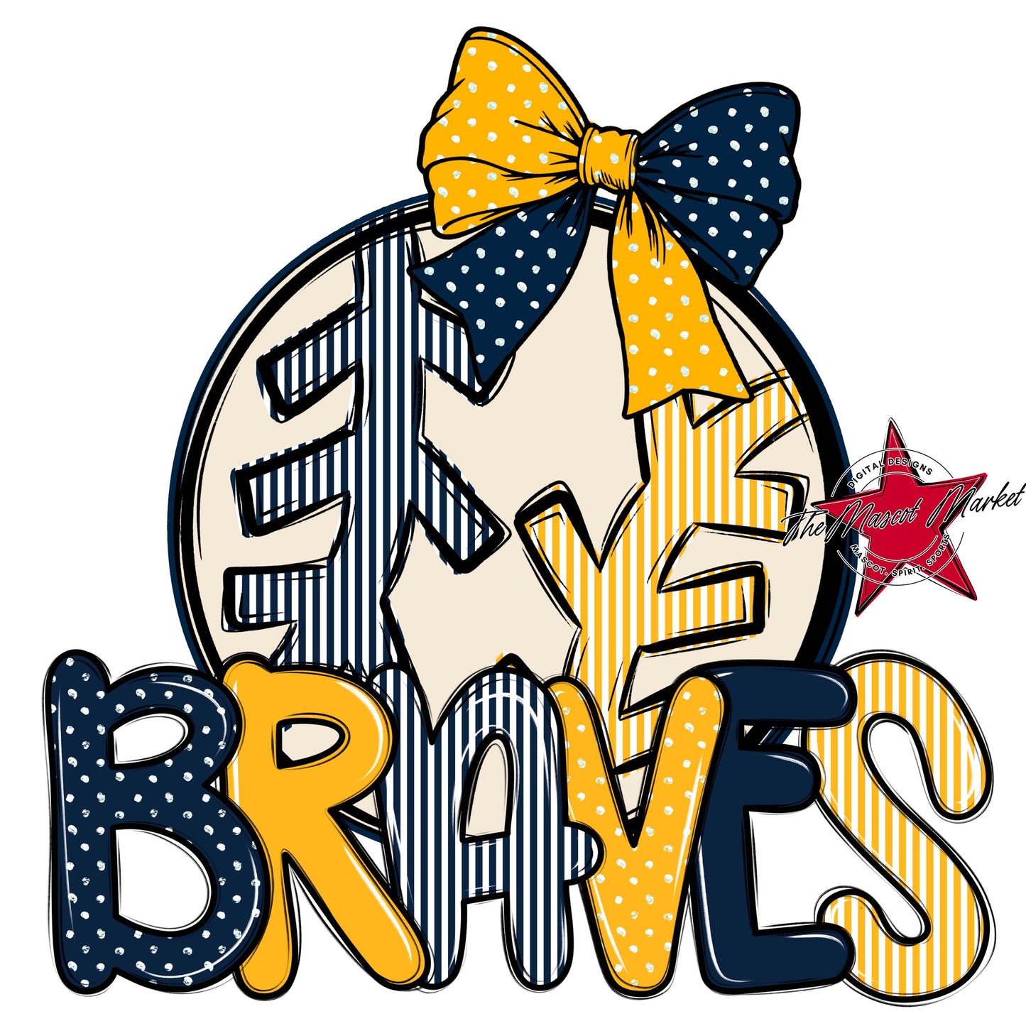 Braves Baseball-Softball Spirit Design-Navy & Yellow