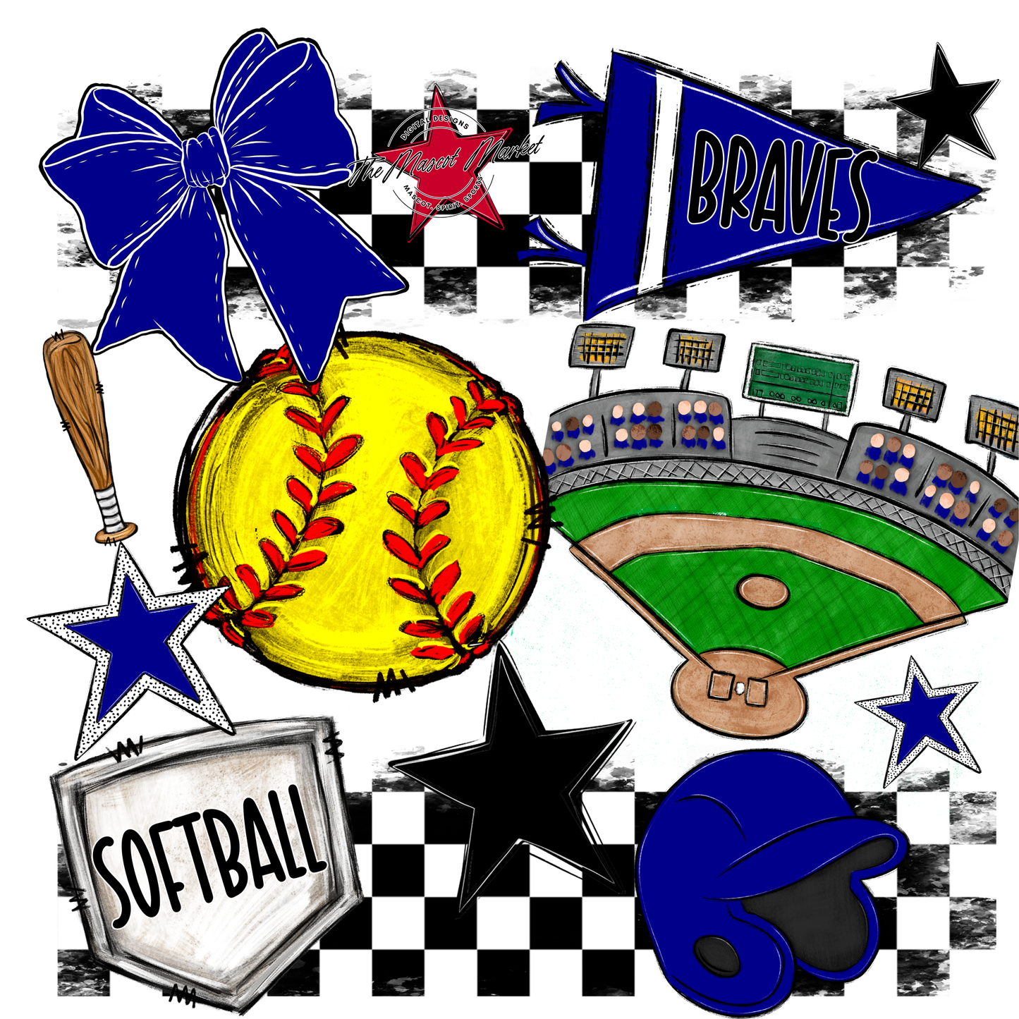 Braves Checkers Softball Spirit Design-Blue