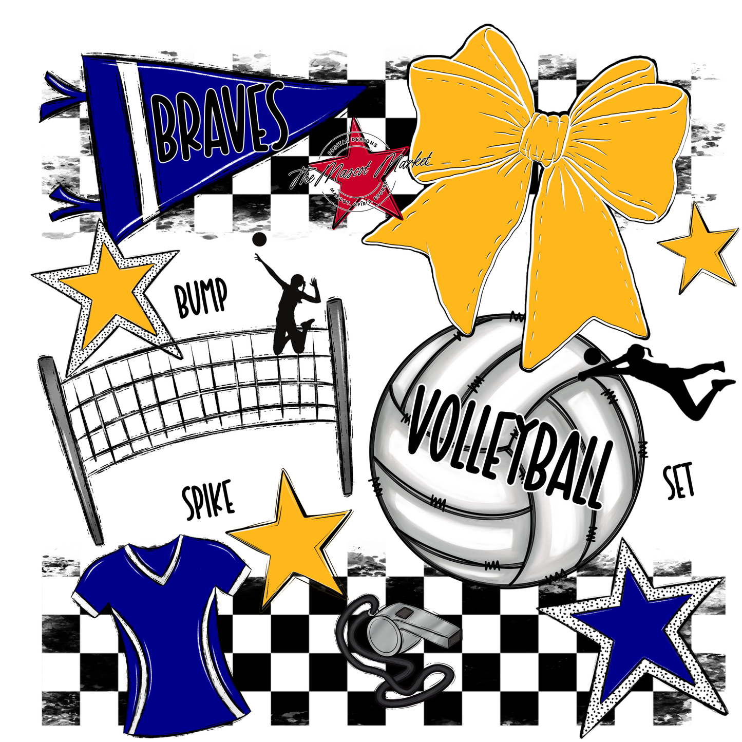 Braves Checkers Volleyball Spirit Design-Blue-Yellow