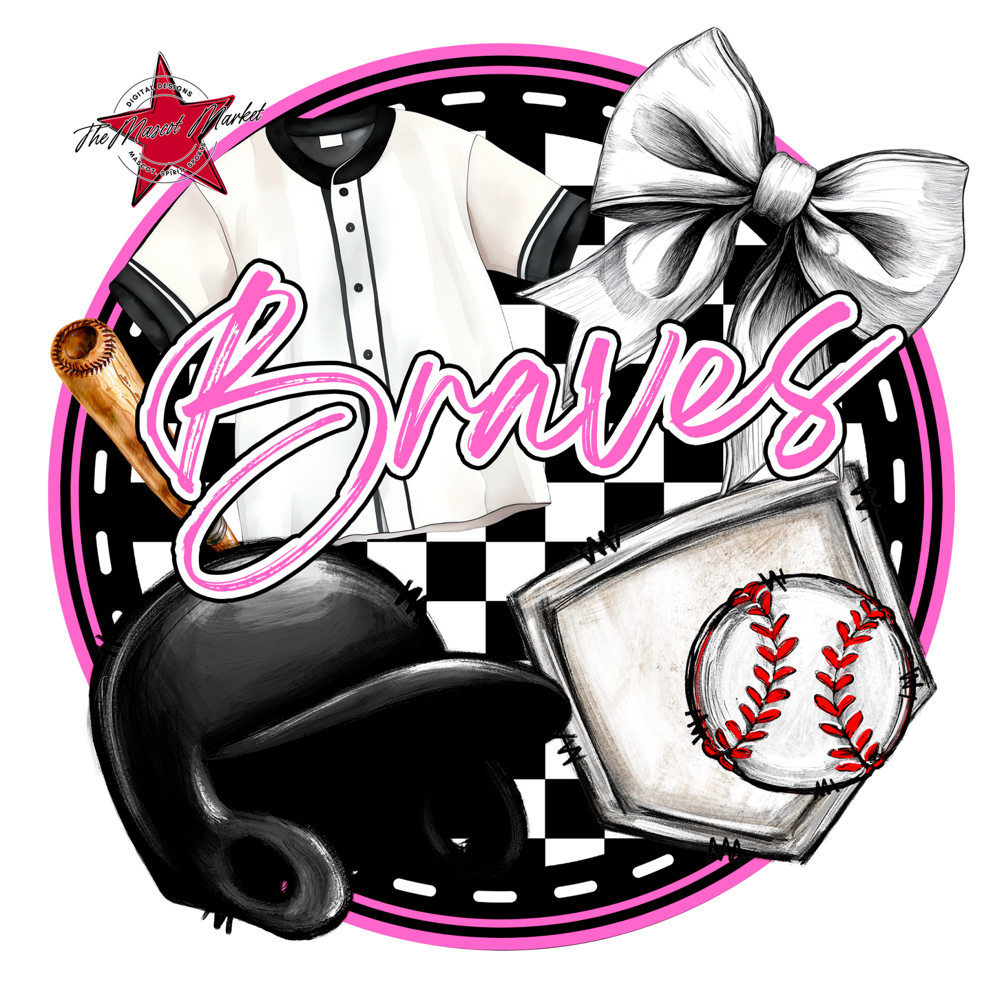 Braves Circle Baseball Design-Baby Pink