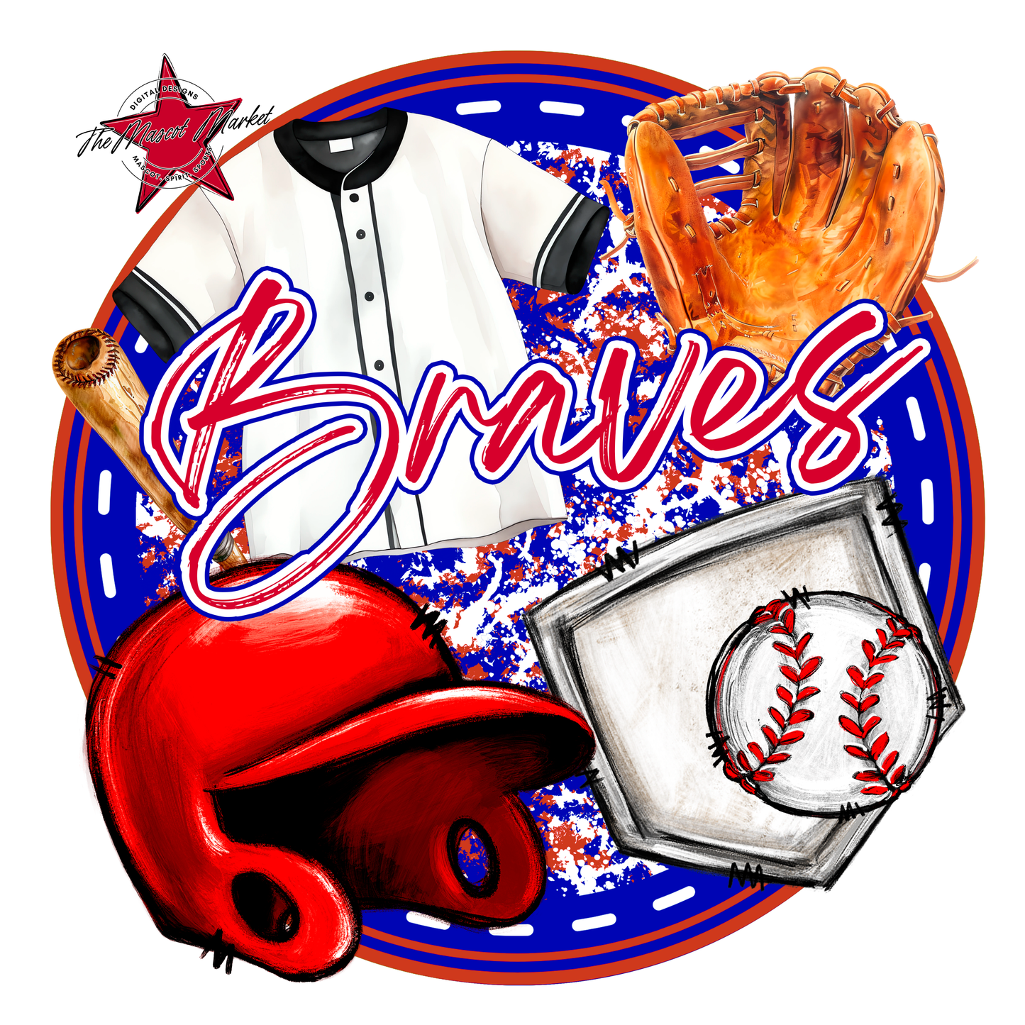 Braves Circle Baseball Design-Blue-Red