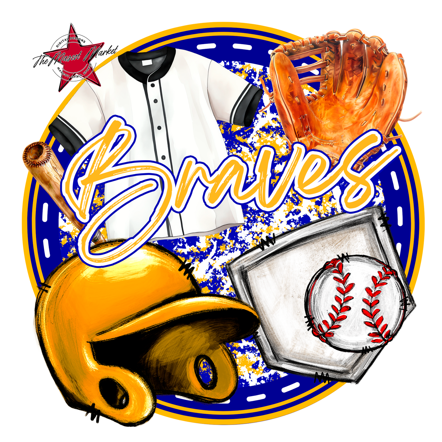 Braves Circle Baseball Design-Blue-Yellow