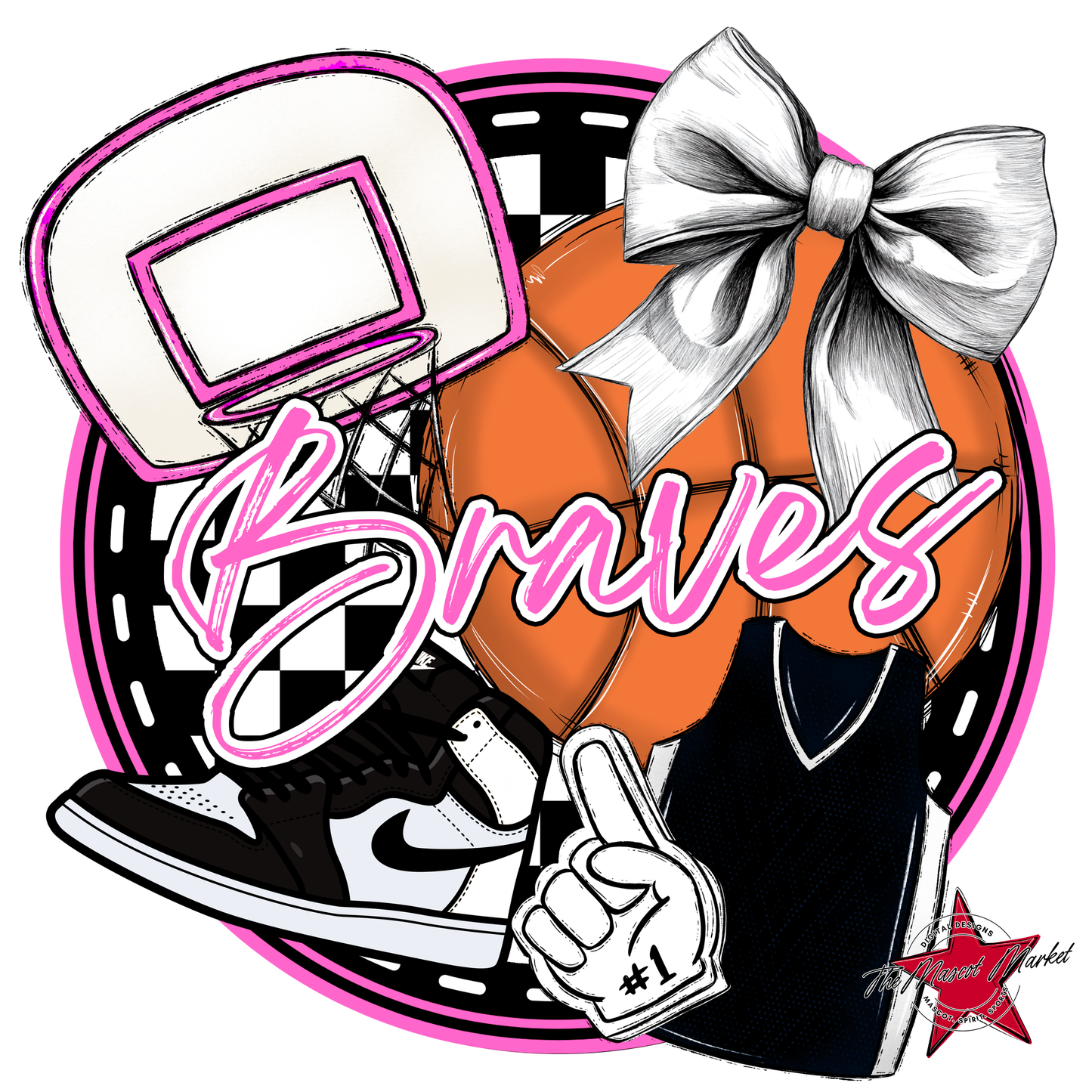 Braves Circle Basketball Design-Baby Pink