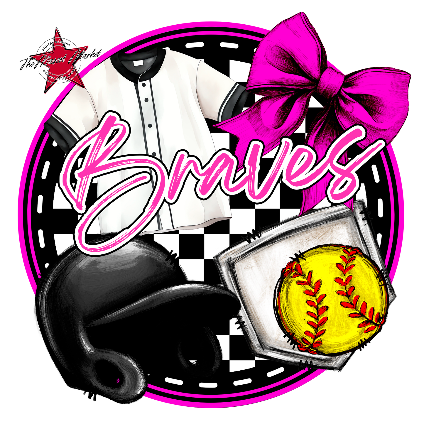 Braves Circle Softball Design-Pink