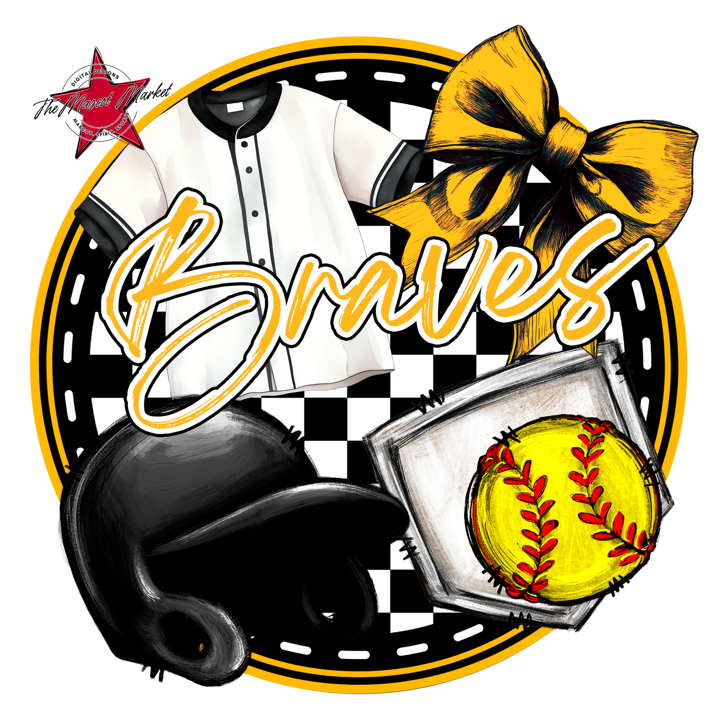 Braves Circle Softball Design-Yellow
