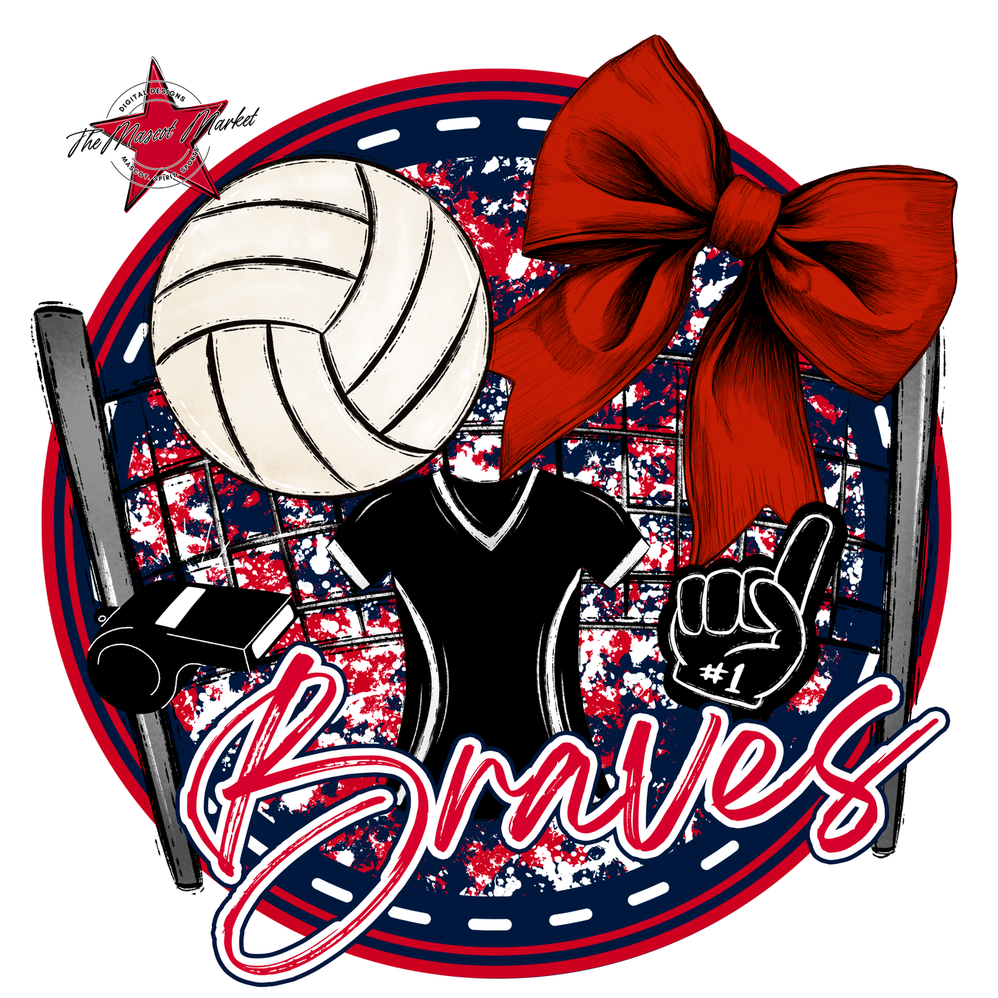 Braves Circle Volleyball Design-Navy-Red