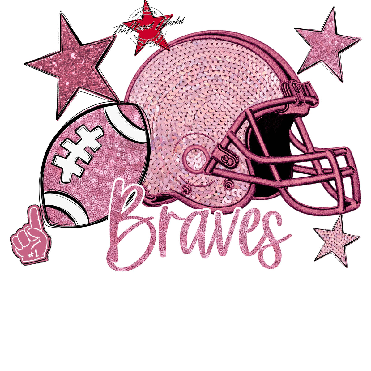 Braves Football Embroidered Sequins Design-Pink Out