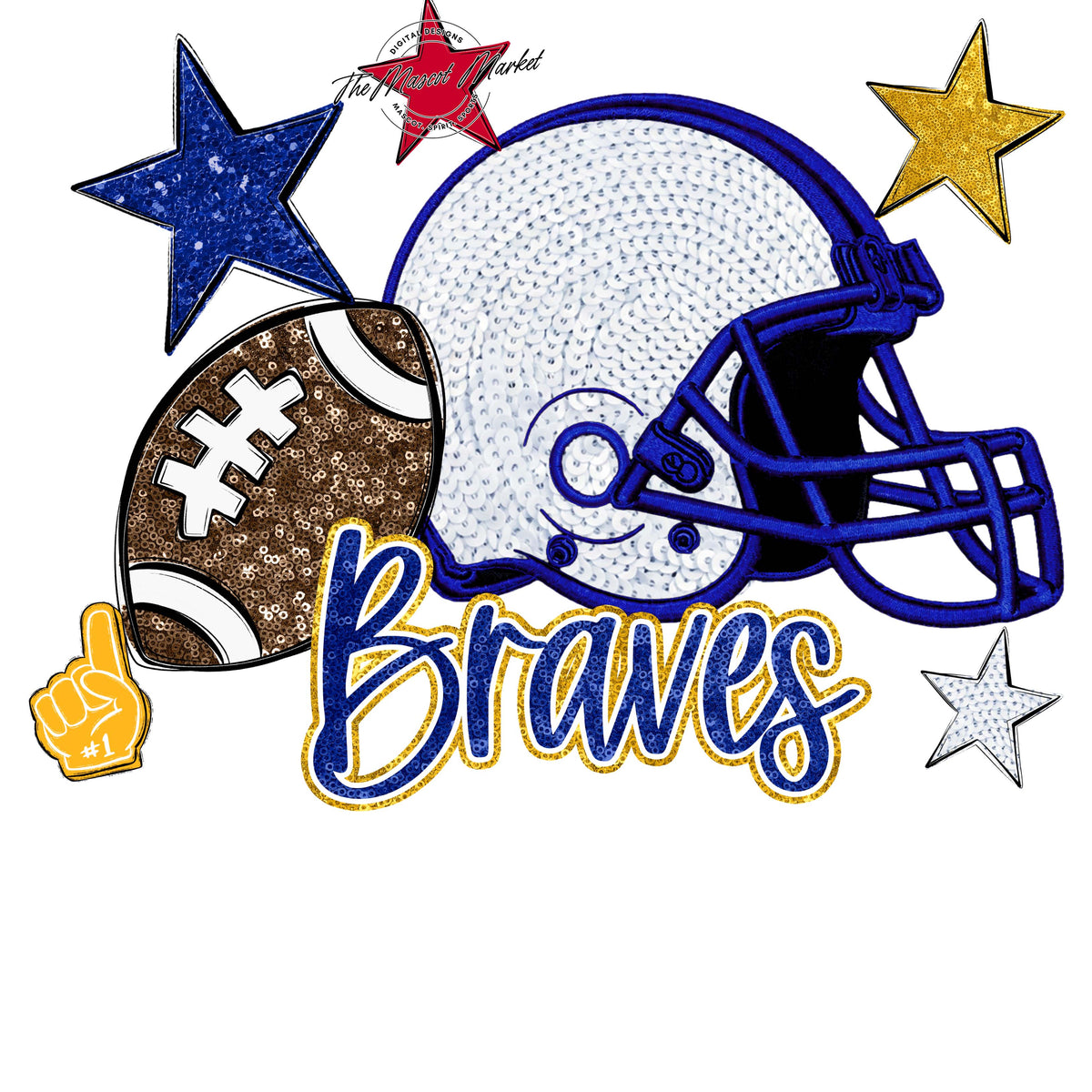 Braves Football Embroidered Sequins Design-Blue & Yellow