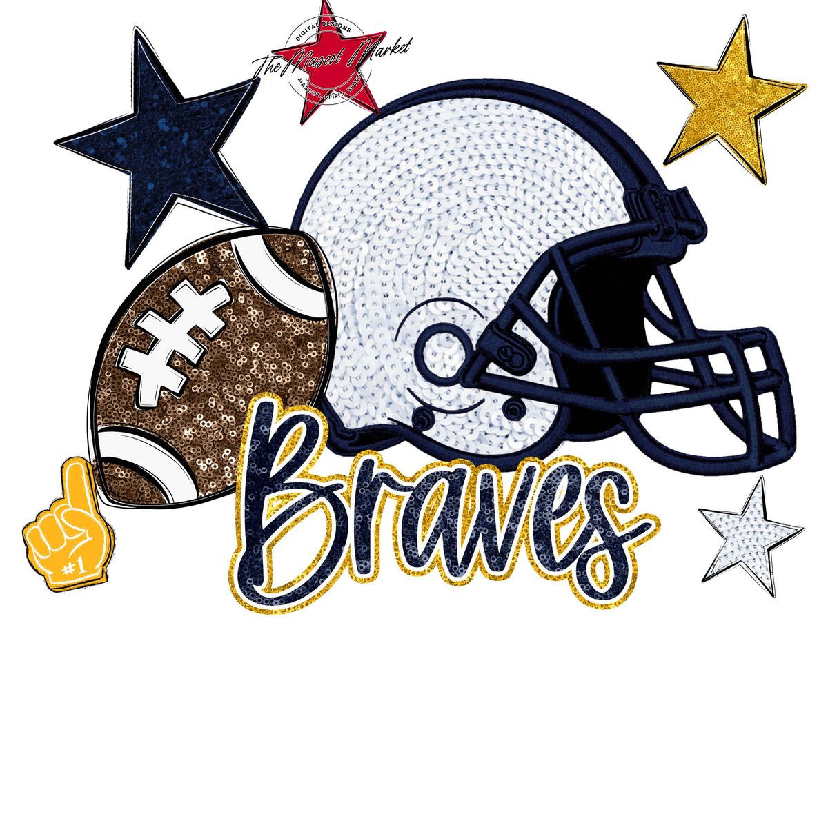 Braves Football Embroidered Sequins Design-Navy & Yellow