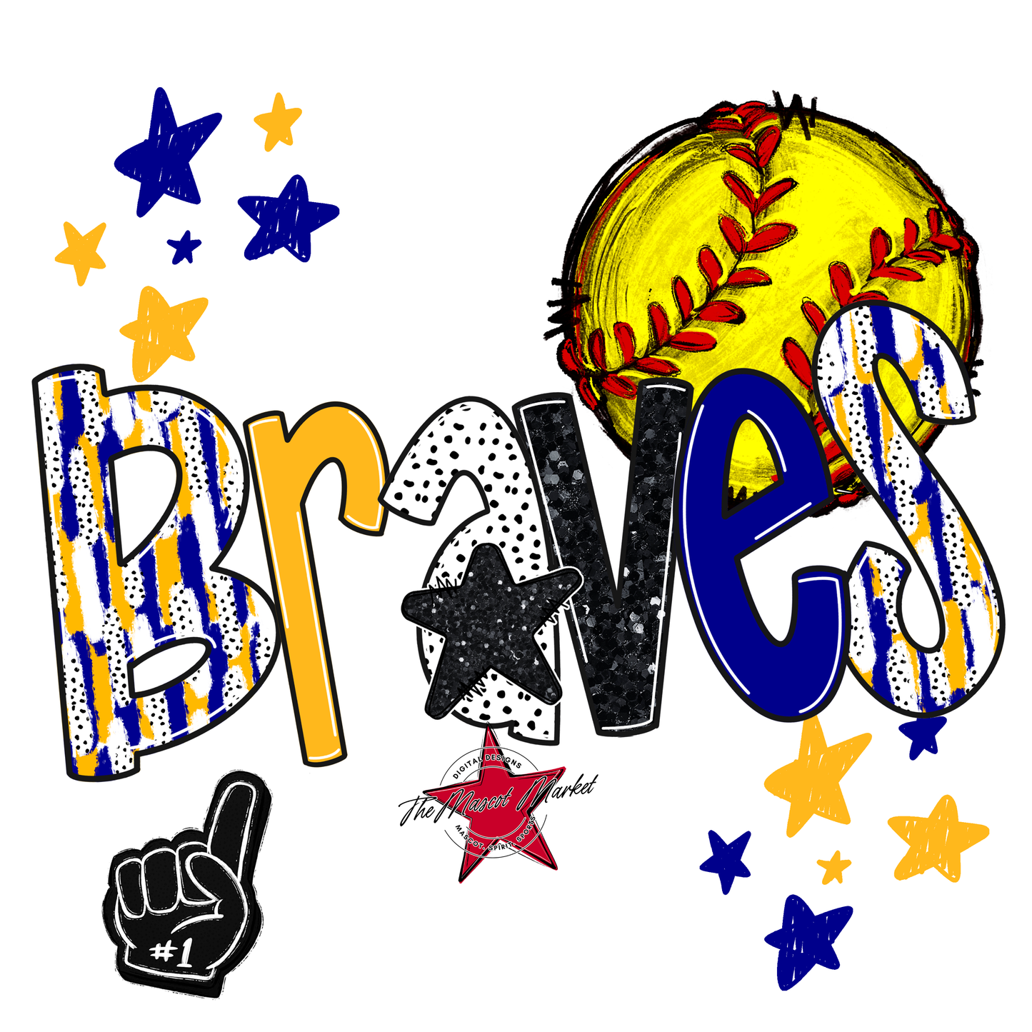 Braves Softball Scrape-Blue-Yellow