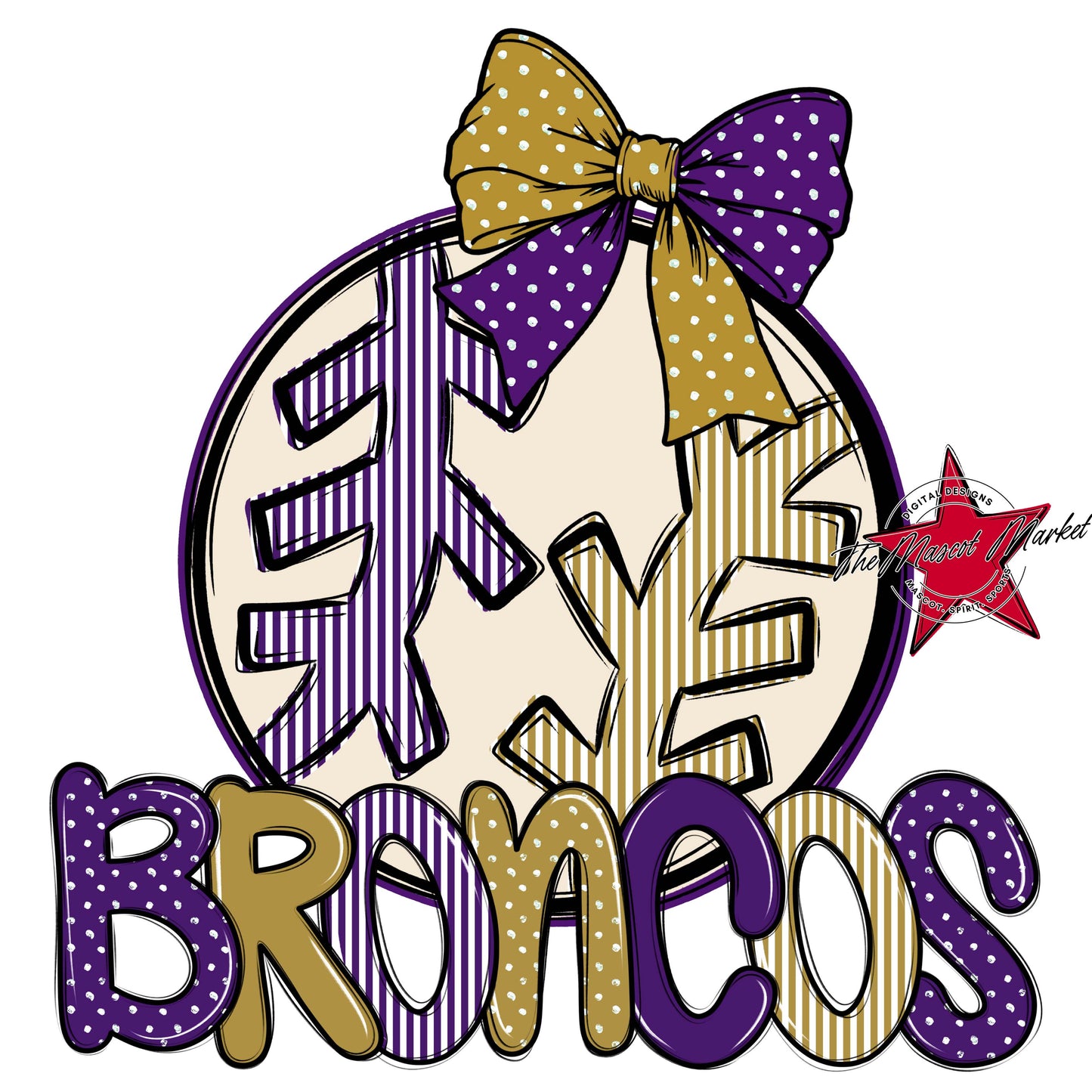 Broncos Baseball-Softball Spirit Design-Purple & Gold