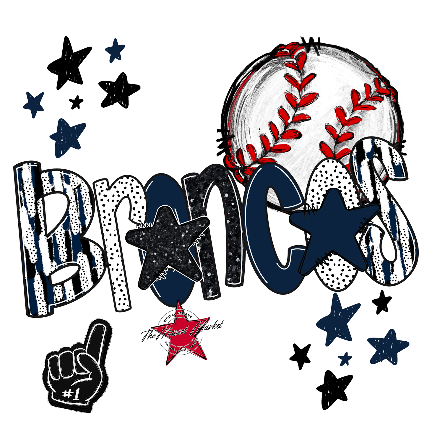 Broncos Baseball Scrape-Navy