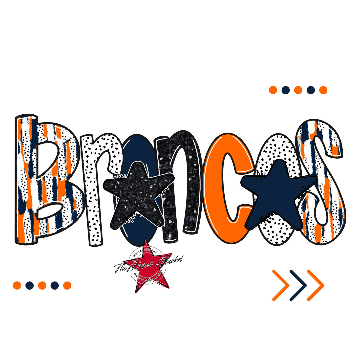 Broncos Brushstroke Alpha w Arrows-Navy-Orange
