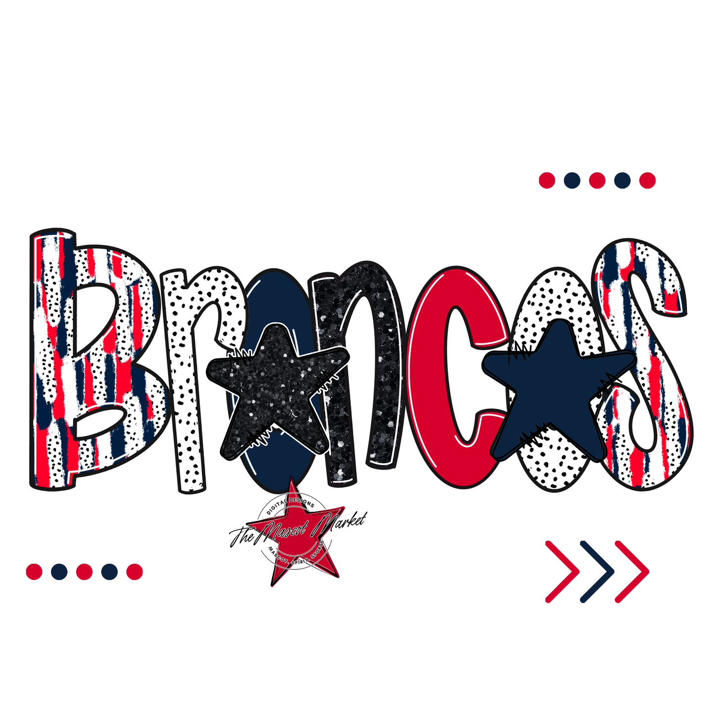 Broncos Brushstroke Alpha w Arrows-Navy-Red