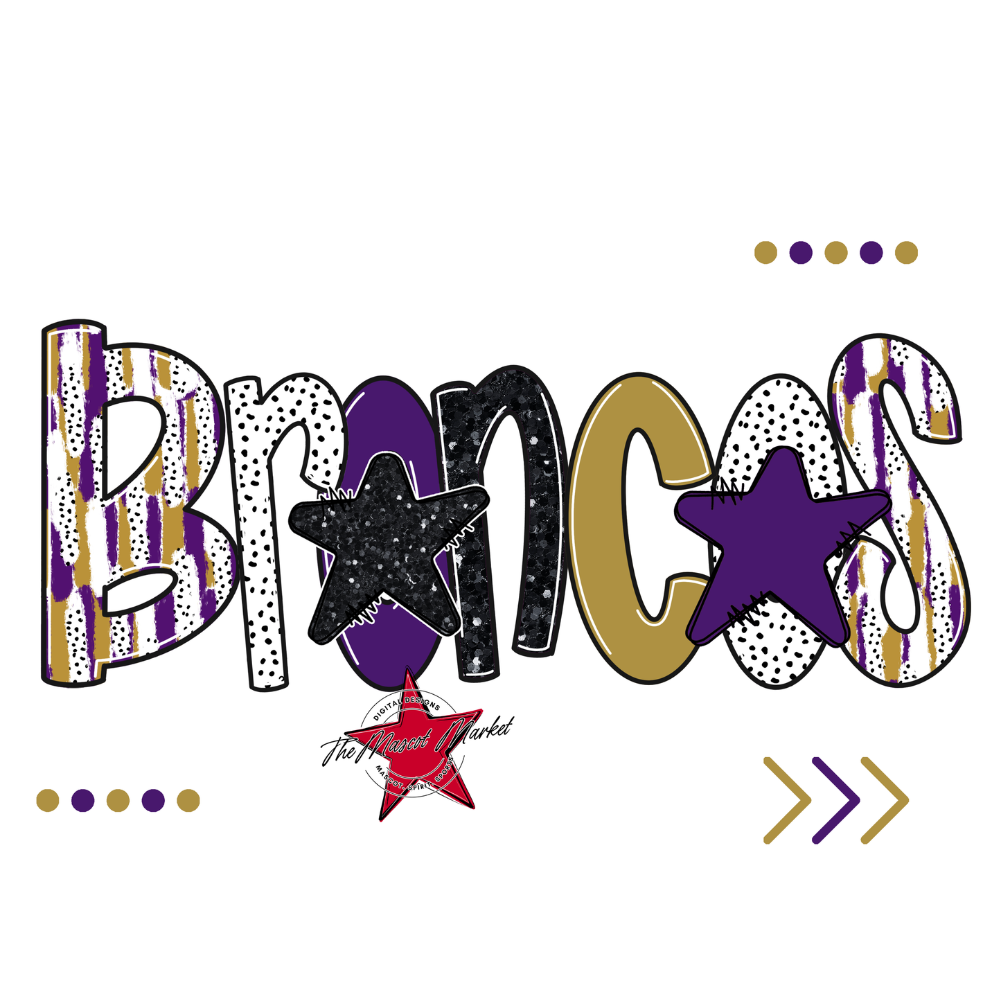 Broncos Brushstroke Alpha w Arrows-Purple-Gold