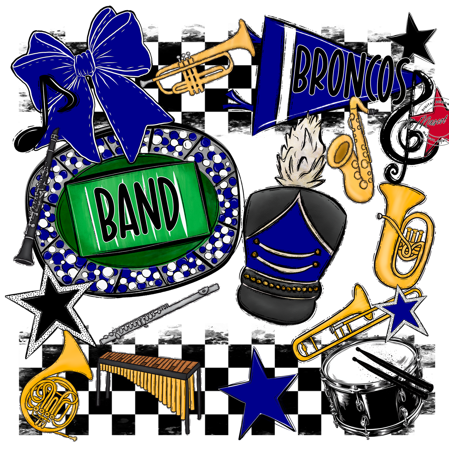 Broncos Checkers Band Spirit Design-Blue
