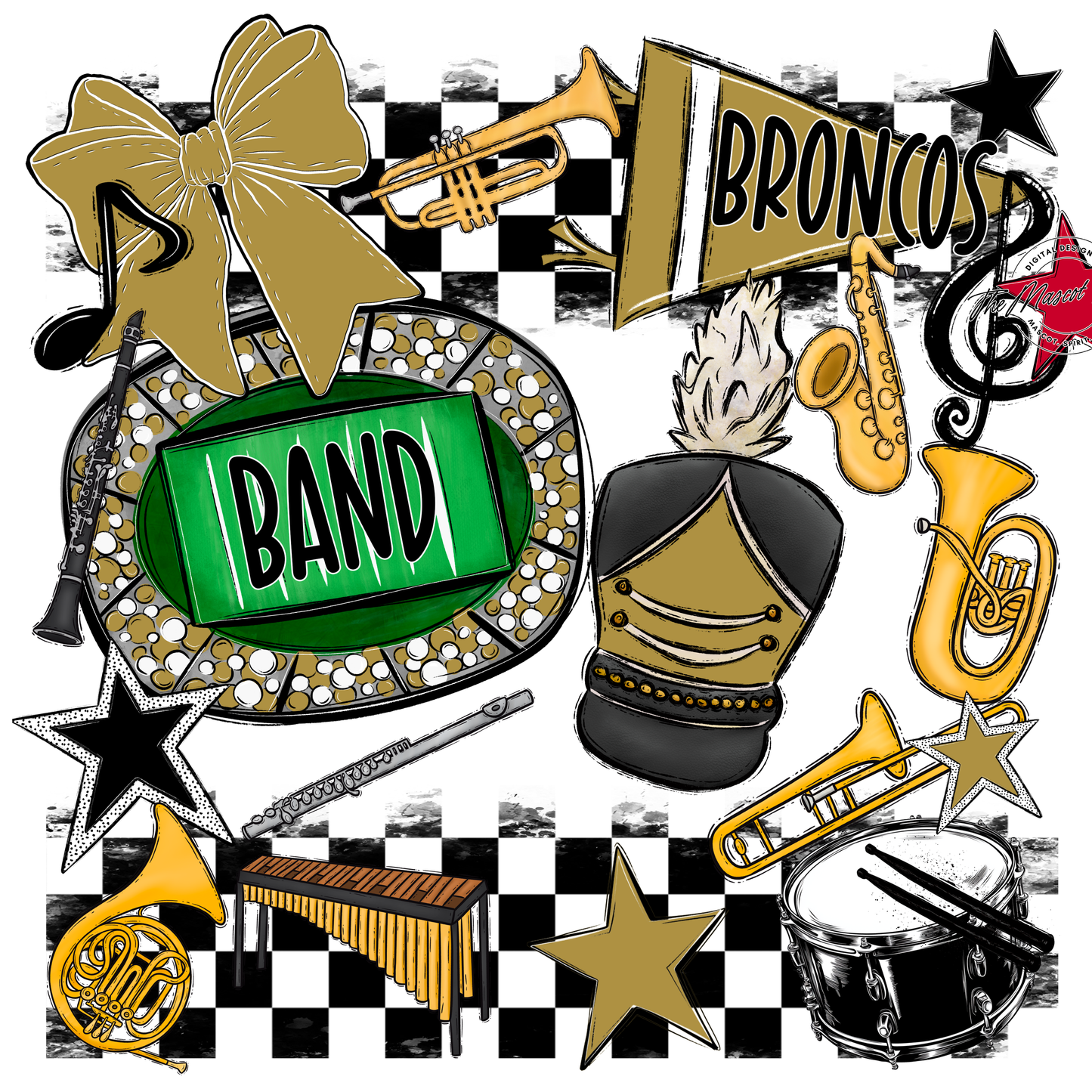 Broncos Checkers Band Spirit Design-Gold