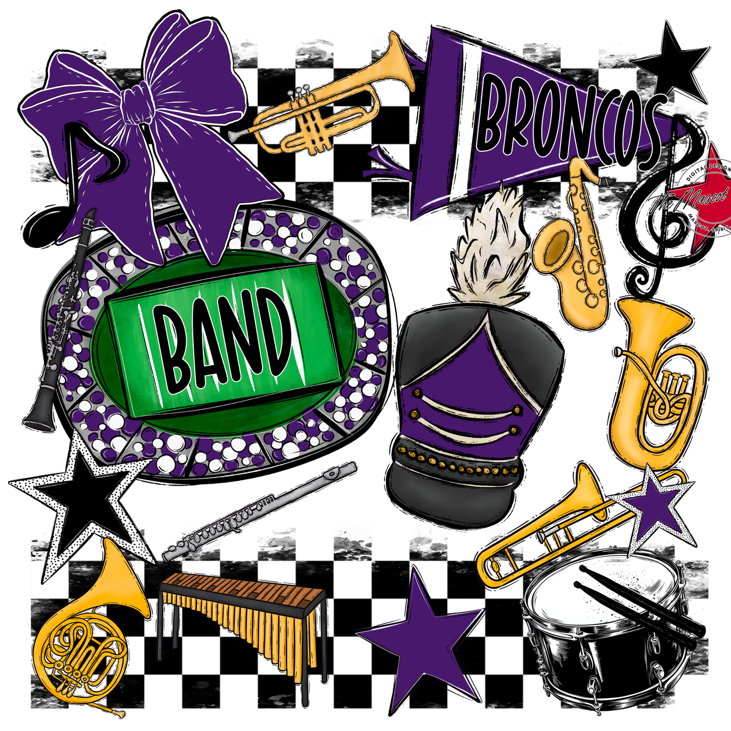 Broncos Checkers Band Spirit Design-Purple