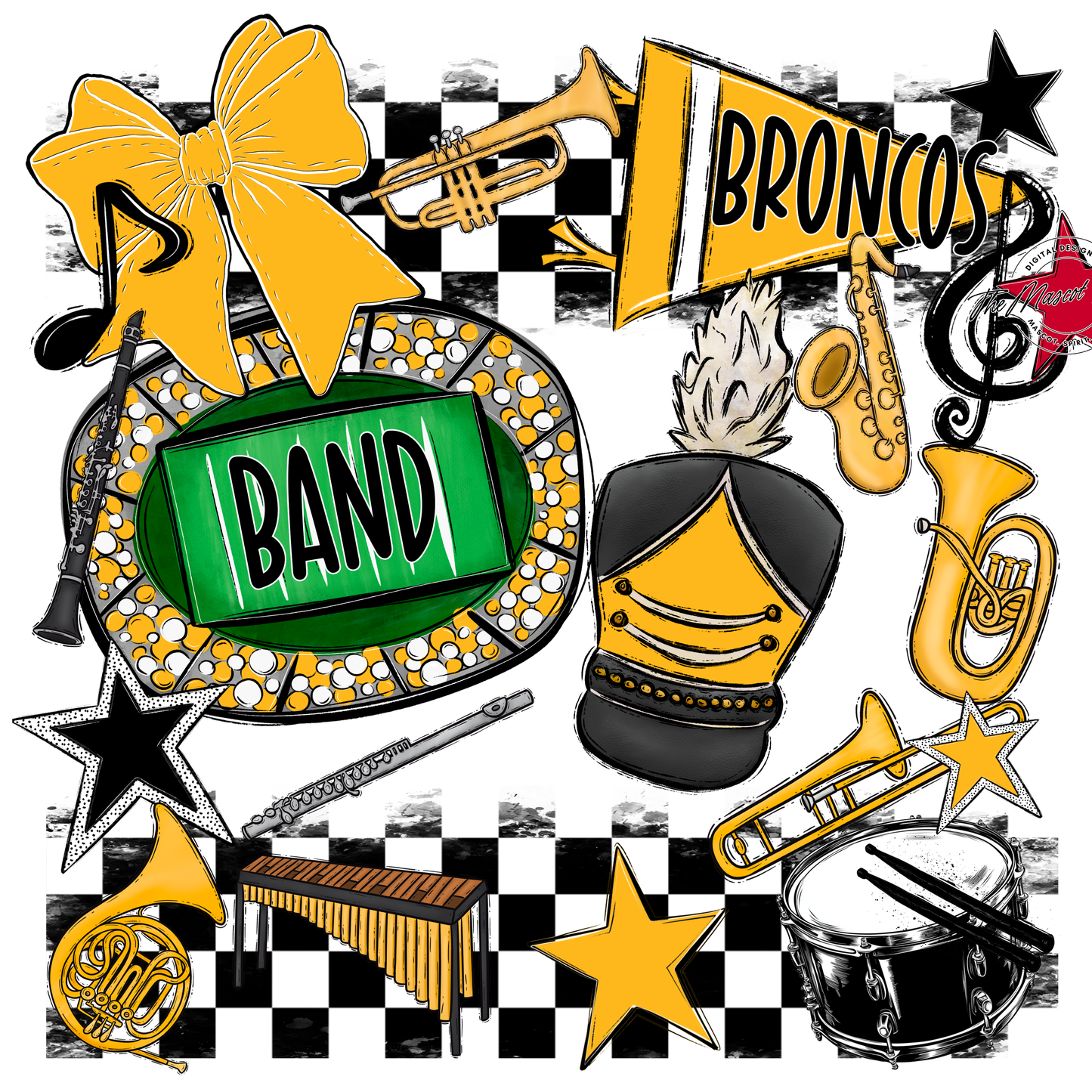 Broncos Checkers Band Spirit Design-Yellow